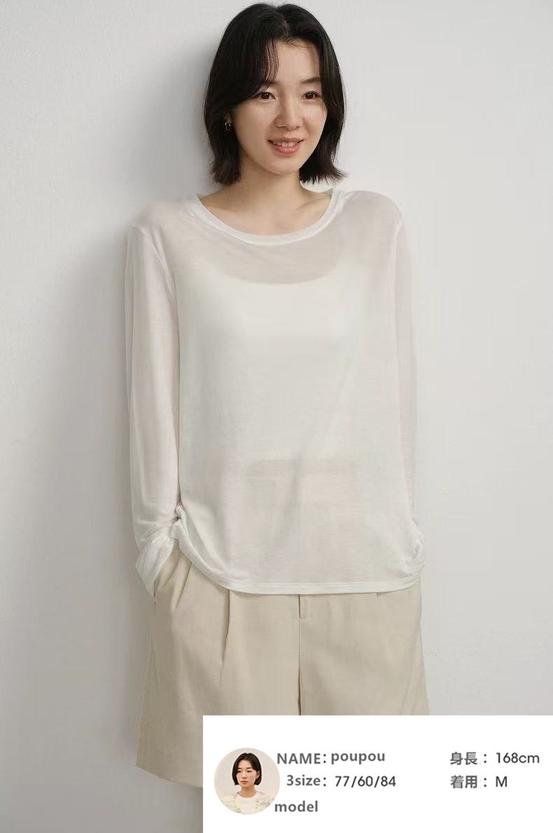 透け感 ロングスリーブTシャツ(リヨセル)